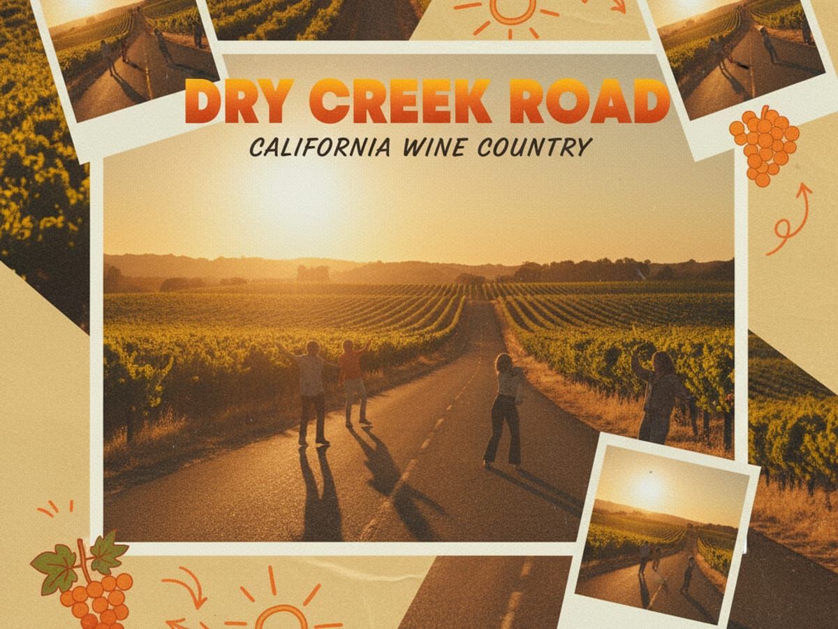 Scenic Dry Creek Road through vineyards
