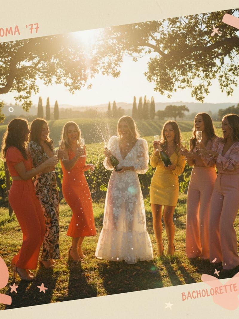 Bachelorette group celebrating with champagne in Sonoma