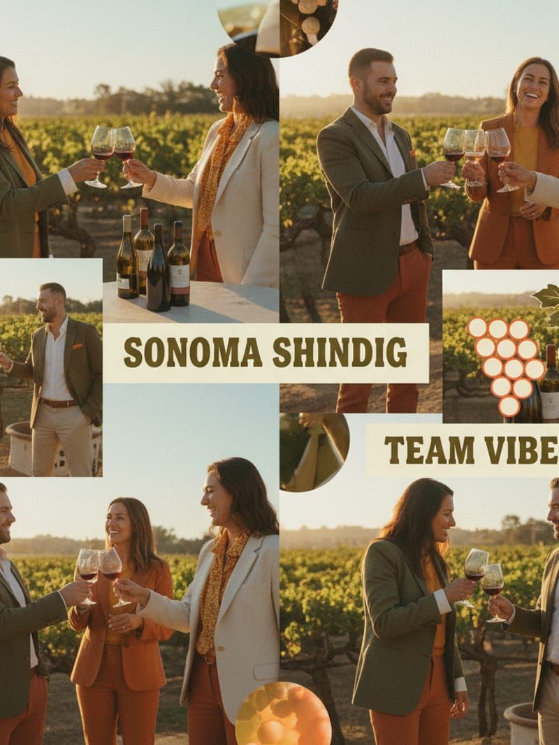 Corporate team bonding over wine in Sonoma smart-casual setting