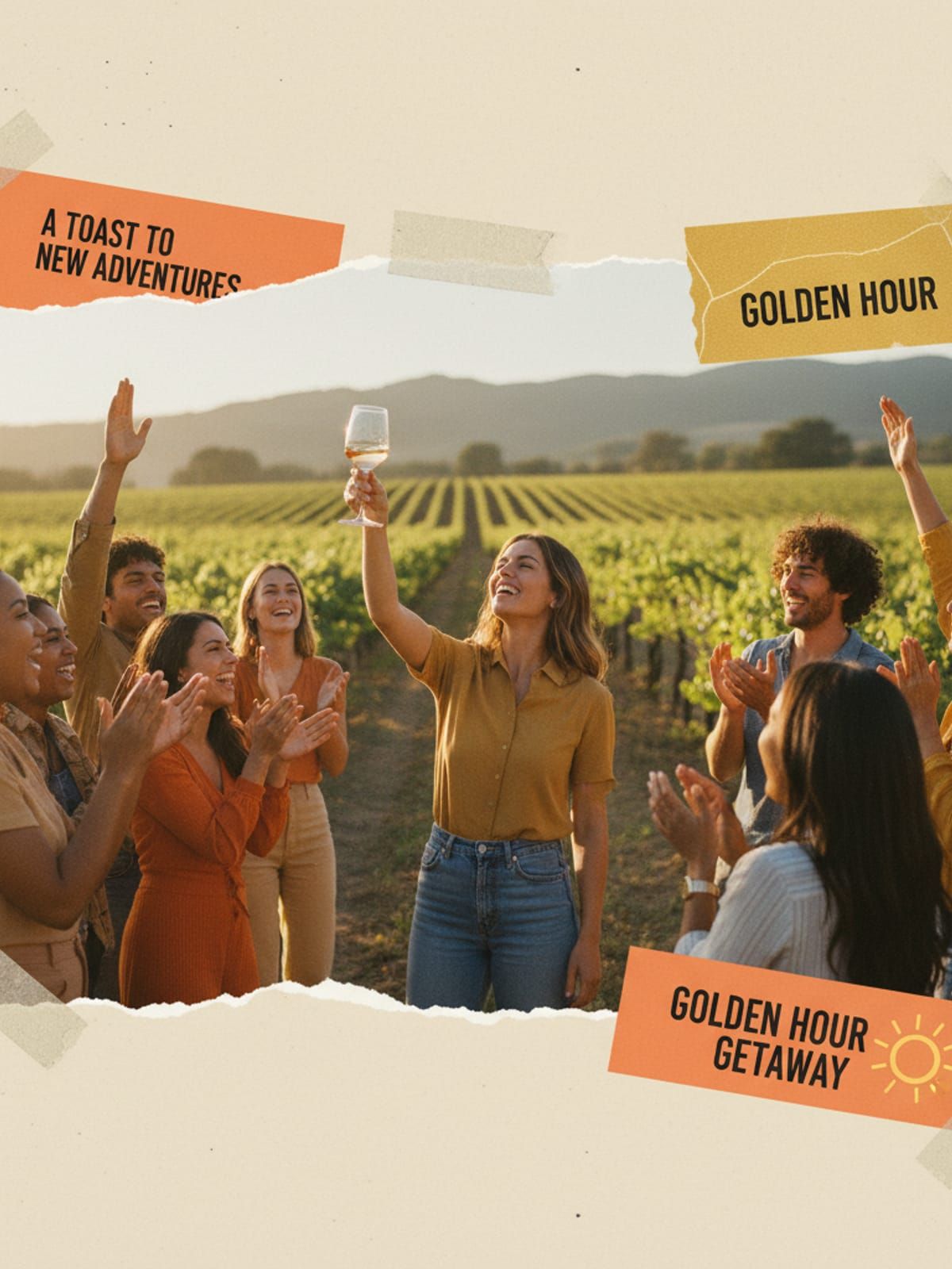 Woman raising glass in empowering toast with friends